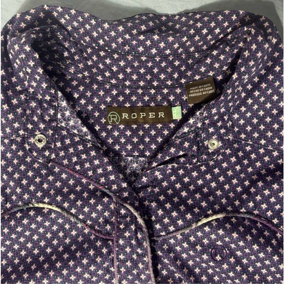 Roper Shirt Womens XL Purple Geometric Pearl Snap Rodeo Western Pockets Rodeo - Picture 6 of 8